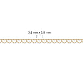 Gold-filled heart chain with measurement details on a white background